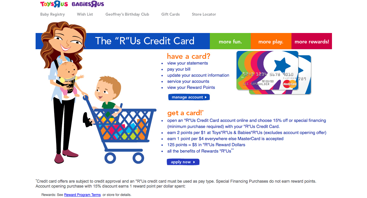 Carte de crédit Toys R Us - Page d'accueil